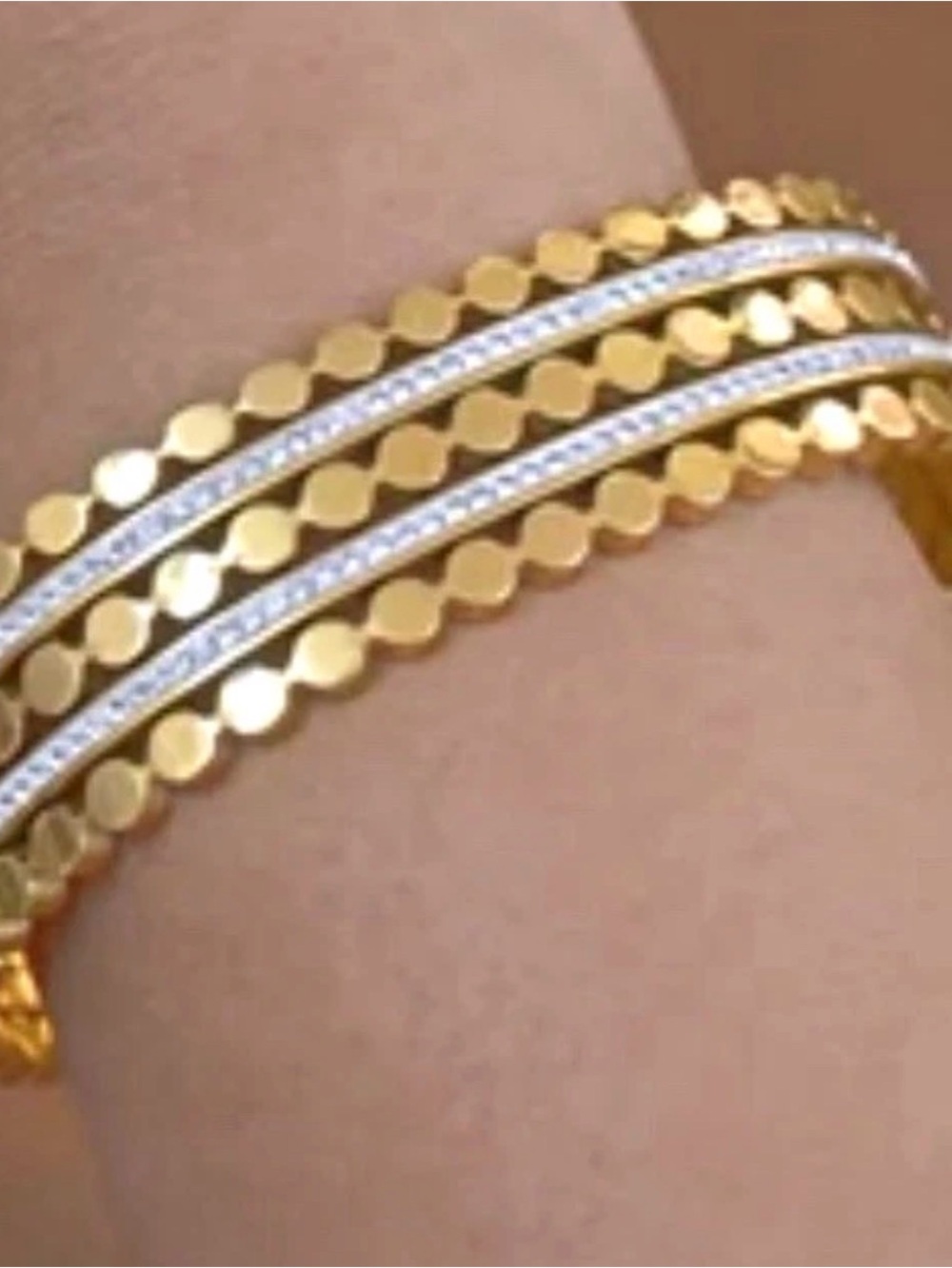 Gold Tone Layered Disc Bracelet with Silver Accents - Women's Jewelry